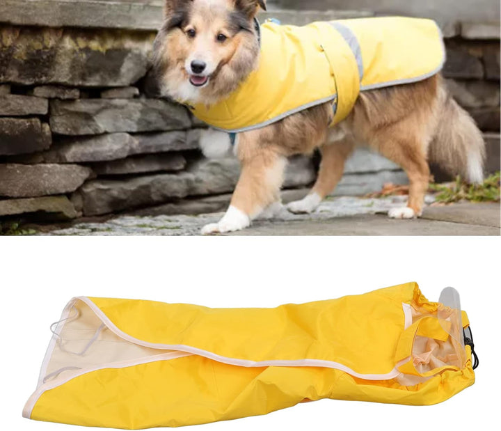 Hunde-Regenmantel, leichte, reflektierende Streifen-Pet-Regenjacke im Poncho-Stil für den Aussenbere