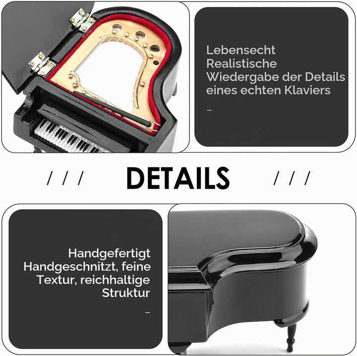 Mini Klavier Deko, Miniatur Klavier aus Holz, Schwarzes Klavier Modell mit Bank und Koffer, Puppenha