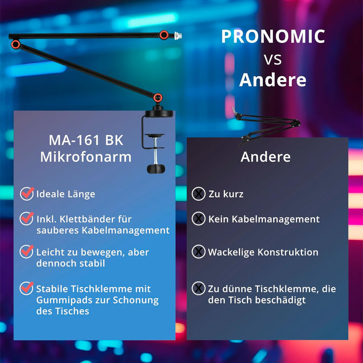 Pronomic MA-161 BK Mikrofonarm Stativ, Material: Aluminium, Stahl