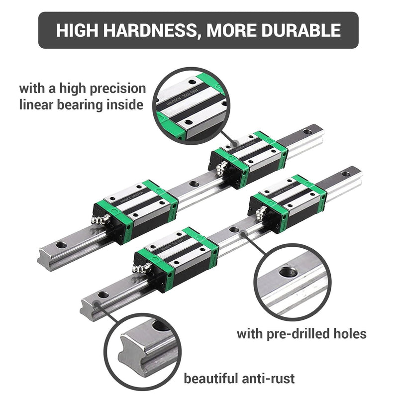 BEVDICNC HGR15 600mm Linearschiene 2 Stück Linearführung mit 4 Stück HGH15CA Schlittenschieberblock