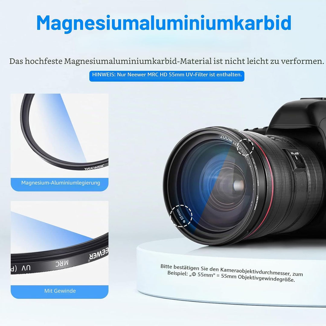 NEEWER 55mm MRC UV Filter, Schutzfilter mit 30 Schichten Multiresistente Nanobeschichtungen/HD Optis