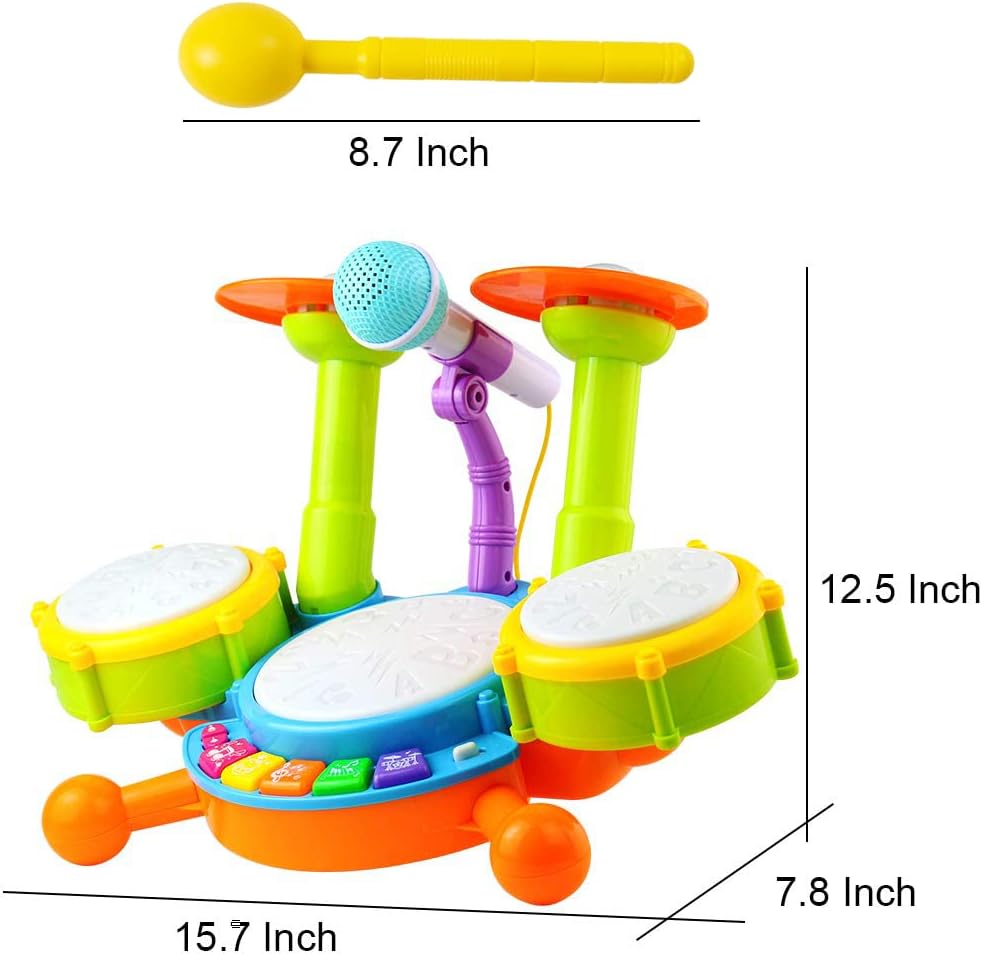 Schlagzeug Kinder Spielzeug - Musikinstrumente für Kinder ab 1 Jahr Mit Kinderreimen &amp; Lichtfunktion