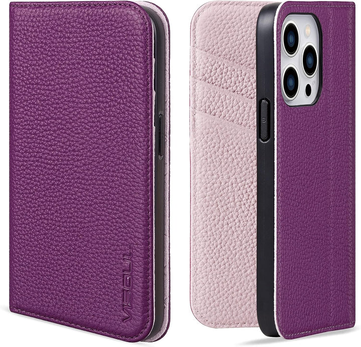 VISOUL Hülle für iPhone 13 Pro, Schutzhülle [Echt Leder] [Schützt vor Stoss] [Kartenfach] [Magnetver