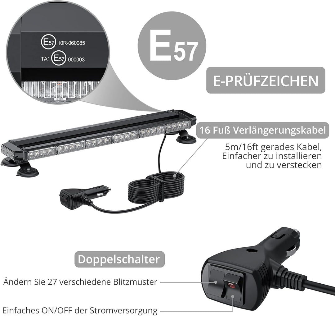 Justech 54LEDs Rundumleuchte 27 Modi Blitzleuchte Schraube Starker Magnet Amber Gelb Decke Licht War