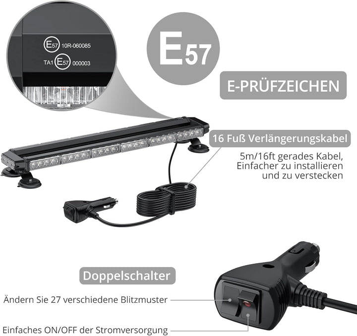 Justech 54LEDs Rundumleuchte 27 Modi Blitzleuchte Schraube Starker Magnet Amber Gelb Decke Licht War