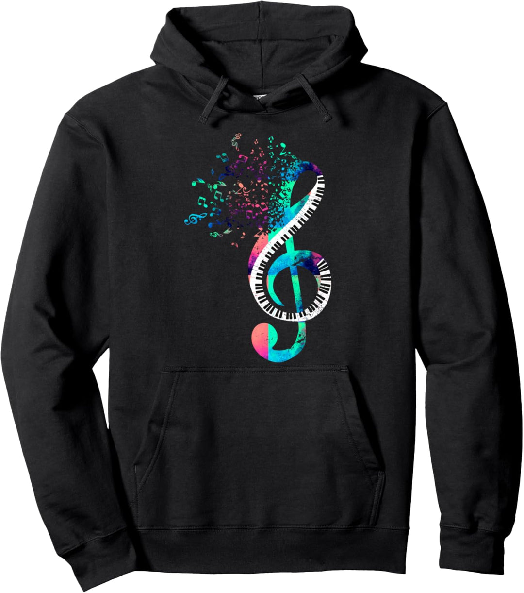 Notenschlüssel Musik Pianist Geschenk Buntes Klavier Pullover Hoodie
