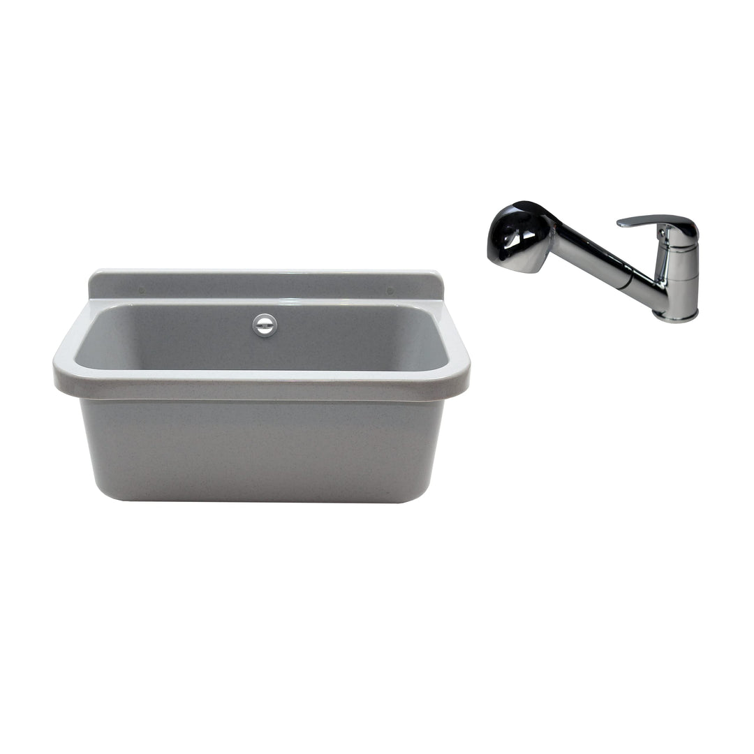 Waschbecken Ausgussbecken mit Armatur 55 cm x 34 cm x 21 cm Spülbecken Waschtrog mit Überlauf Waschb