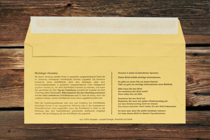 Innere Postzustellungs-hülle mit Einsteckschlitz für förmliche Zustellungen/DL mit Haftstreifen/Recy