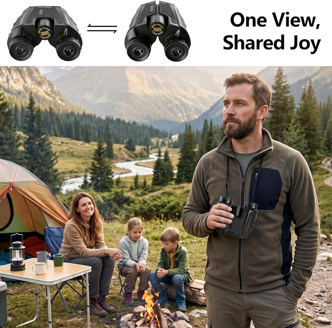 Fernglas 12x25 Kompakt Ferngläser Kinder Erwachsene, Mini-Ferngläser, HD Taschenfernglas, Faltbares,