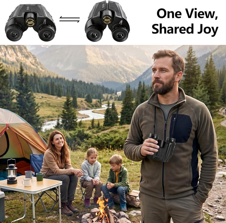 Fernglas 12x25 Kompakt Ferngläser Kinder Erwachsene, Mini-Ferngläser, HD Taschenfernglas, Faltbares,