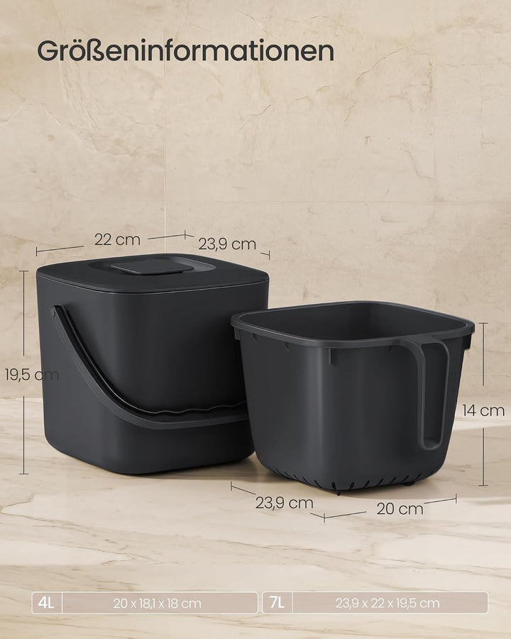 SONGMICS Biomülleimer Küche, 7 L Komposteimer mit Deckel, Geruchsdicht, Kleiner Tischabfalleimer mit