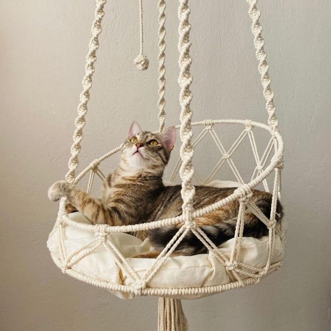 Katze Hängematte - 40x90cm Boho Makramee Katzenschaukel Hängematte, Baumwolle Hängen Fensters Hängem