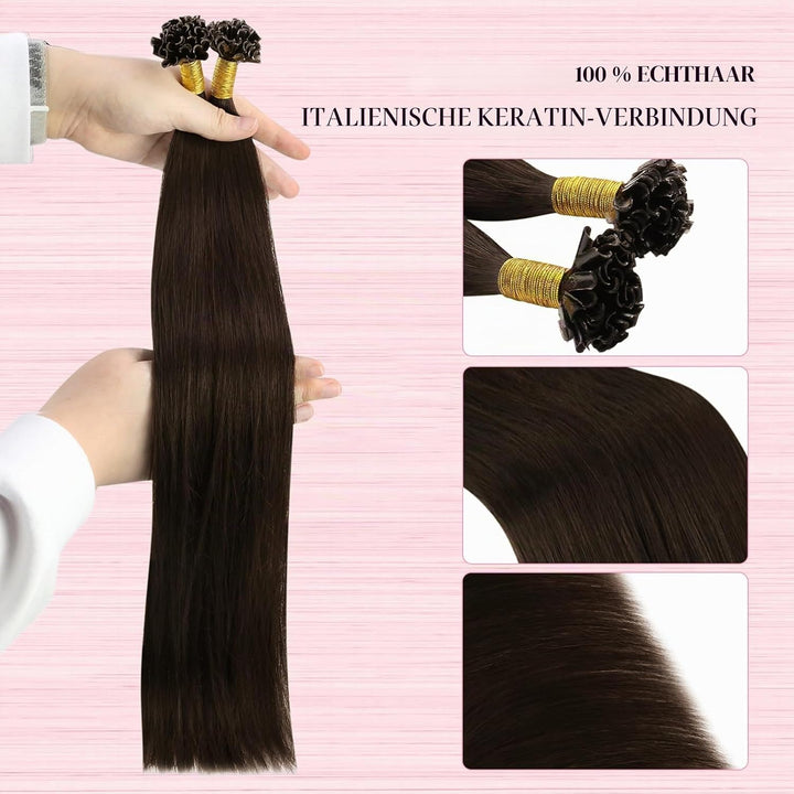 YoungSee Echthaar Extensions Bondings Braun 35cm Bonding Extensions Echthaar 1g Braun Remy Hair Exte