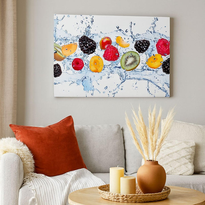 Bilder auf Leinwand 100x70cm Leinwandbild Wasser Früchte frisch Essen Gross Wanddeko Bild Schlafzimm