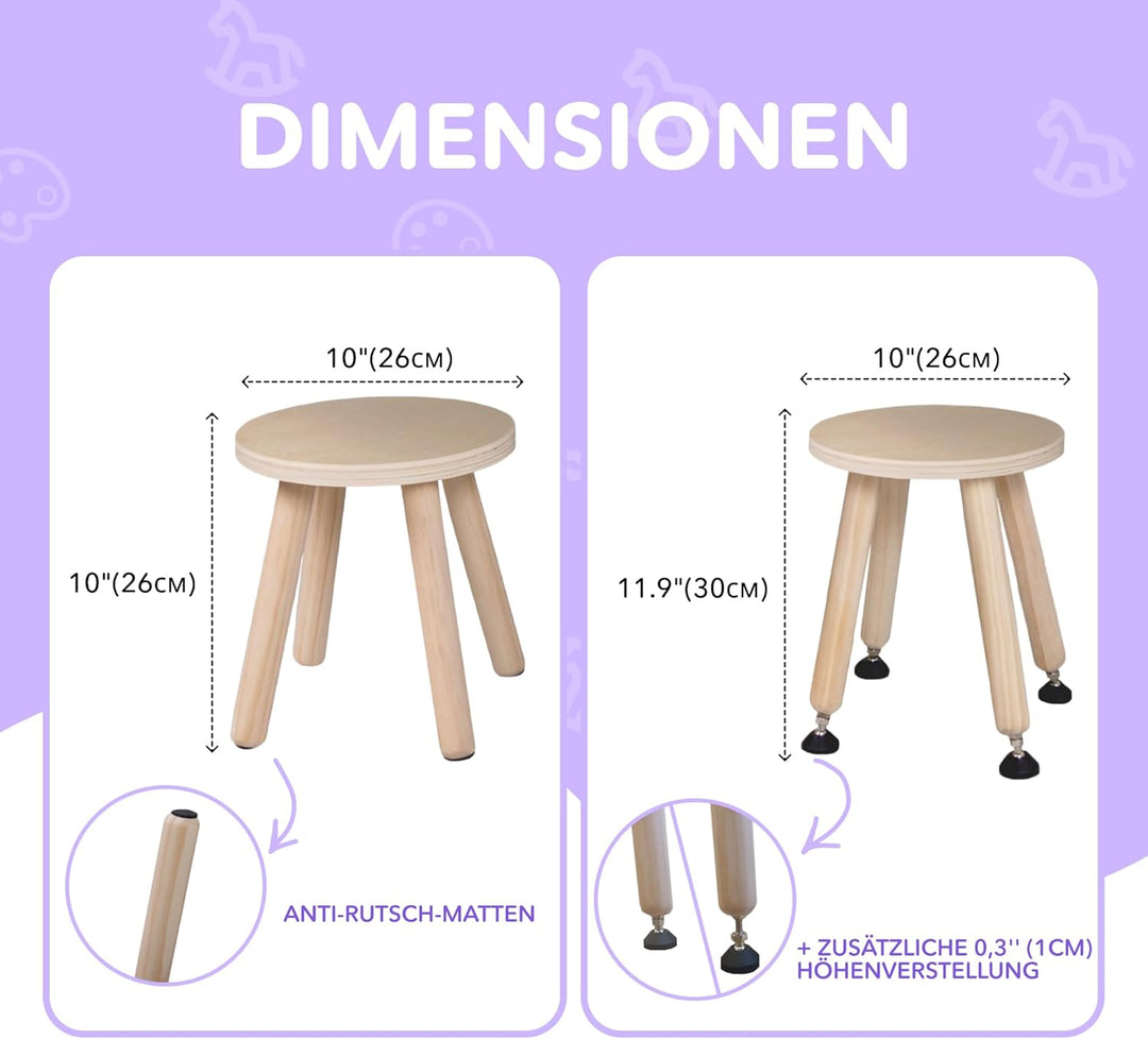 Cateam Tritthocker aus Holz für Kinder und Kleinkinder – 2er-Set – Natur – Kinderhocker mit ausziehb