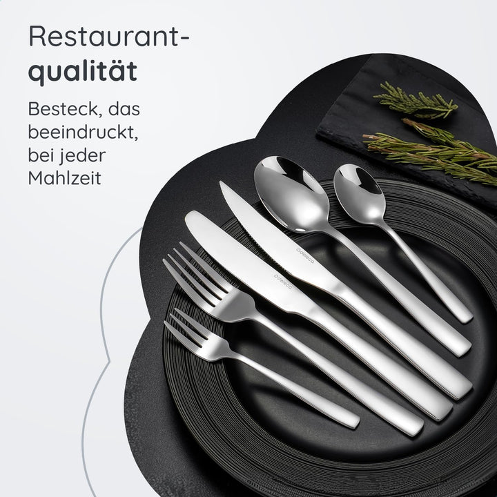 Besteckset 12 Personen, 72-teilig, Edelstahl 18/0 Silber, spülmaschinenfest und rostfrei, Tafelbeste