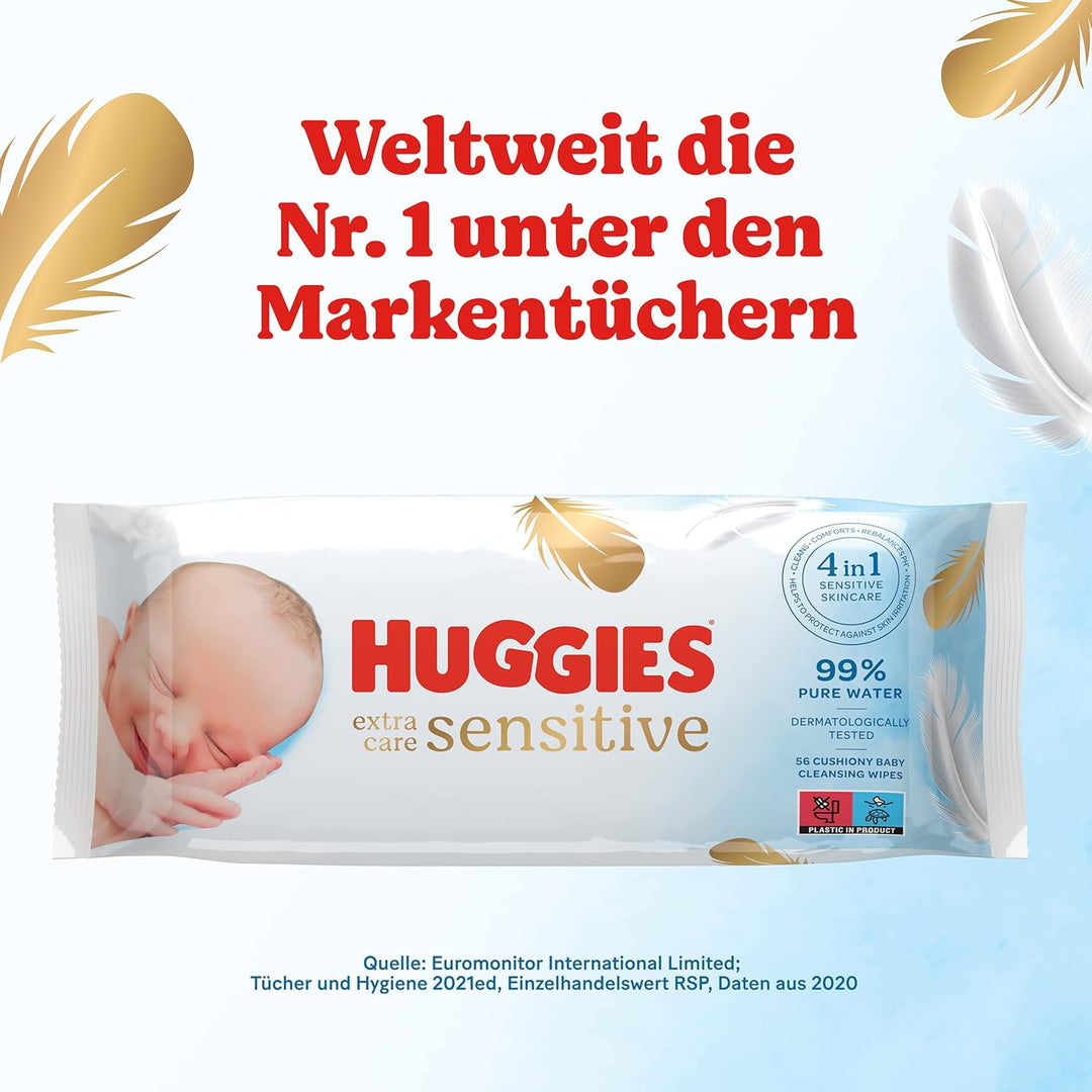 Huggies Pure Extra Care Sensitive Baby-Feuchttücher, Für den ganzen Körper, 99% reines Wasser, Parfü