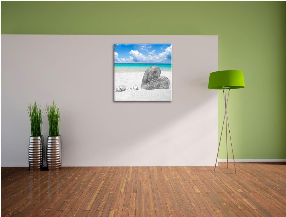 Pixxprint Weisser Sandstrand mit Muscheln Schwarz/Weiss, Format: 70x70 auf Leinwand, 70x70