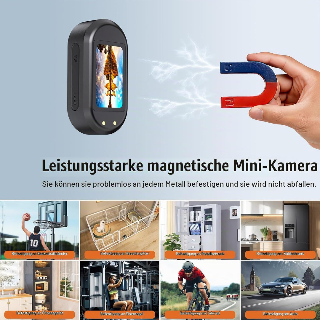 Mini Action Cam, 64GB Tragbare Sportkamera und Magnetische Ladebox mit 1150mAh Batterie, 1080P Klein