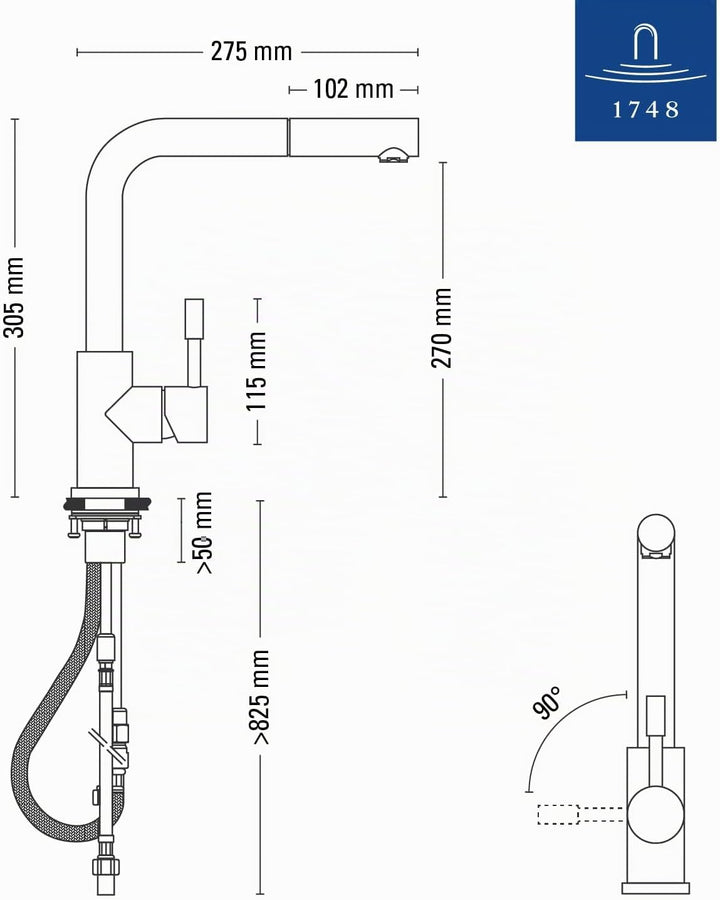 Villeroy & Boch Steel Shower | Hochdruck | Einhand-Küchenarmatur mit herausziehbarer Handbrause | An