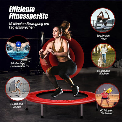 GYMAX Ø101 cm Mini Trampolin klappbar, Fitness Trampolin mit 4-stufig verstellbarem Haltegriff, Gart