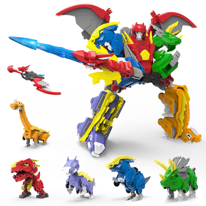 XUEXUE Dinosaur Deformation Toys, 6-in-1 Take Apart Action Figures Transform into Robot, Ideal for B