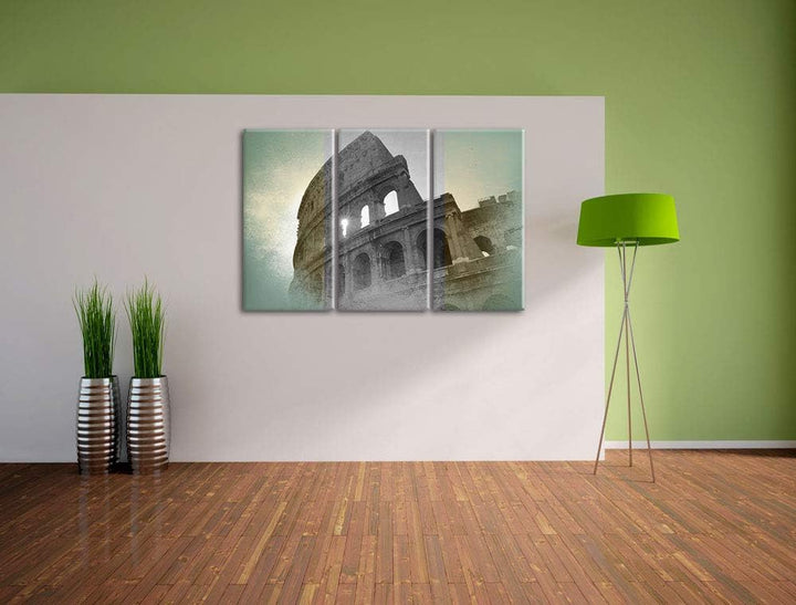 antikes Kolosseum in Rom schwarz/weiss 3-Teiler Leinwandbild 120x80 Bild auf Leinwand, XXL riesige B