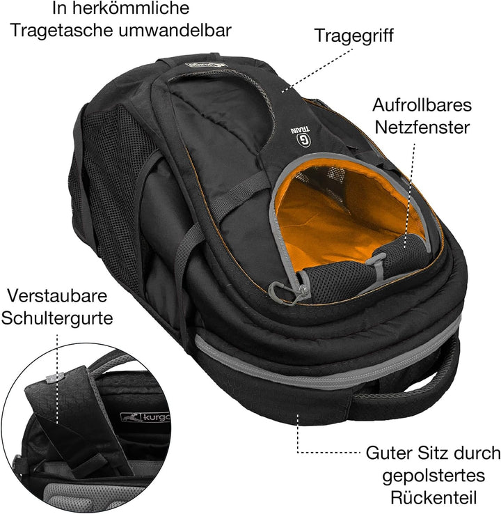 Kurgo G-Train Hunderucksack, Mit integriertem Haustierfach, Wasserfester Boden, Für Haustiere bis zu