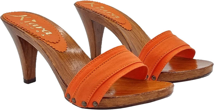Kiara Shoes Damen-Clogs im Vintage-Stil Absatz 9 - Made in Italy - K6101 Arancio (37 EU, ORANGE) 37