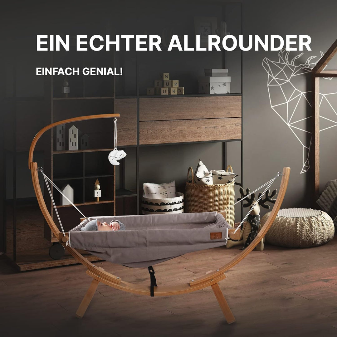 CHILDOO Baby Hängematte [QuickFix-Schlaufe] Babywiege Babybett Federwiege mit Gestell Kinderschaukel
