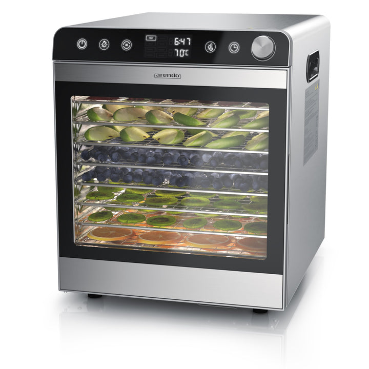 Arendo - Dörrautomat Edelstahl mit 10 Edelstahlgitter - 8400 cm² - Dörrgerät Dehydrator Obsttrockner