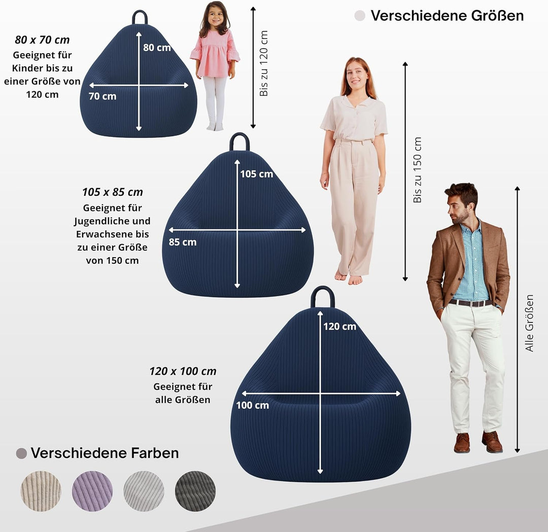 bananair - Sitzsack Kinder - Cordstoff Breit Gerippt - Weich und Bequem - Maschinenwaschbarer Bezug