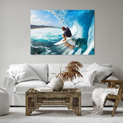 Bilder auf Leinwand 100x70cm Leinwandbild Surfen Surfer Ozean Welle Gross Wanddeko Bild Schlafzimmer