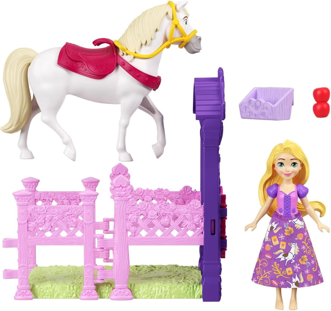Disney Prinzessinnen-Spielset Stall mit Pferd, Pflege- und Bürstenzubehör, öffnende Türen und Futter