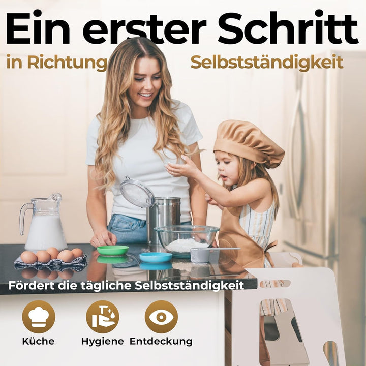 BEY & CO® Lernturm/Entdeckerturm aus Holz – Küchenhelfer für Kinder – 3-Fach höhenverstellbar, mit R