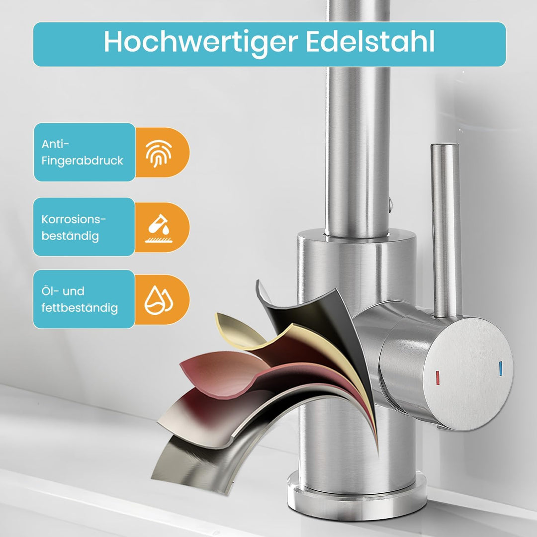 Wasserhahn Bad Hoch Mit Ablaufgarnitur,Badarmatur,Gebürstet, Gebürstet