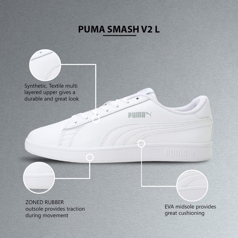 PUMA Unisex Smash V2 L Sneaker 45 EU Puma White Puma White, 45 EU Puma White Puma White