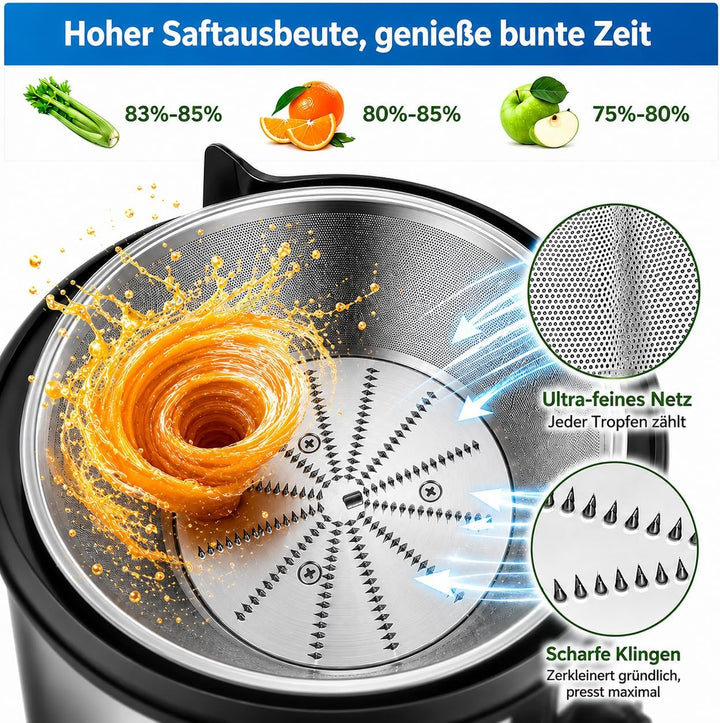 Elektrischer Entsafter 1000W, Saftpresse mit 2 Geschwindigkeitsstufen, Edelstahl Zentrifugalentsafte