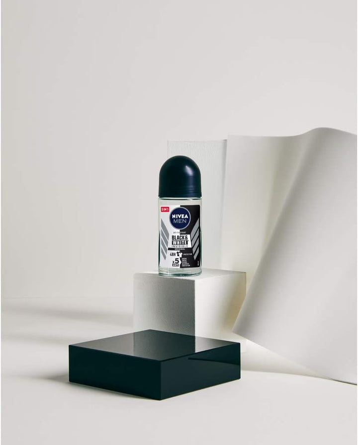NIVEA Black White 6' 50 ml Deodorant The Invisible Roll-on for Black & White Men Original, (Paquete