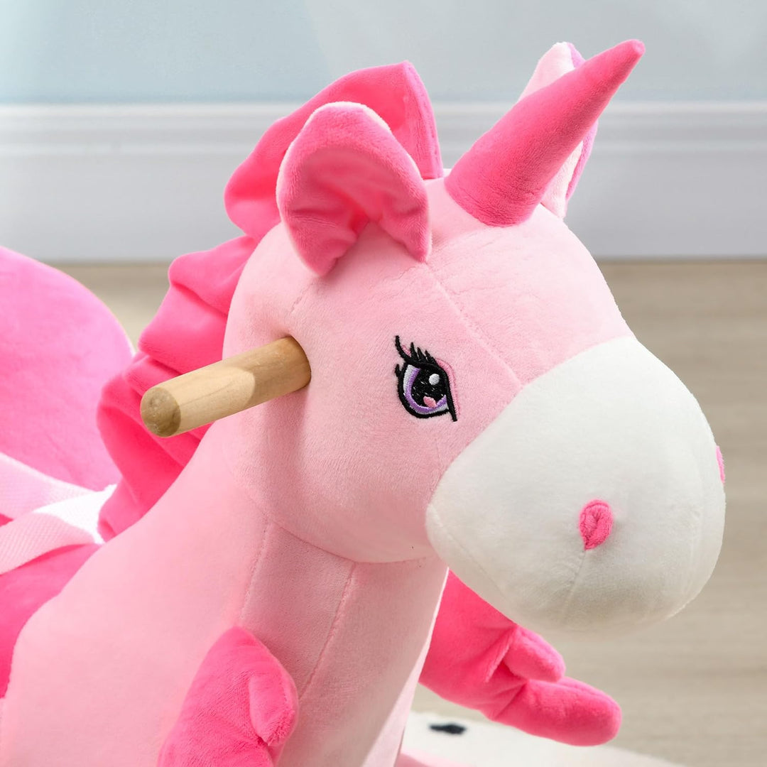 HOMCOM Schaukeltier Einhorn, Kinderschaukelstuhl mit Musik, Beckengurt, Fussstütze, Baby Schaukelstu