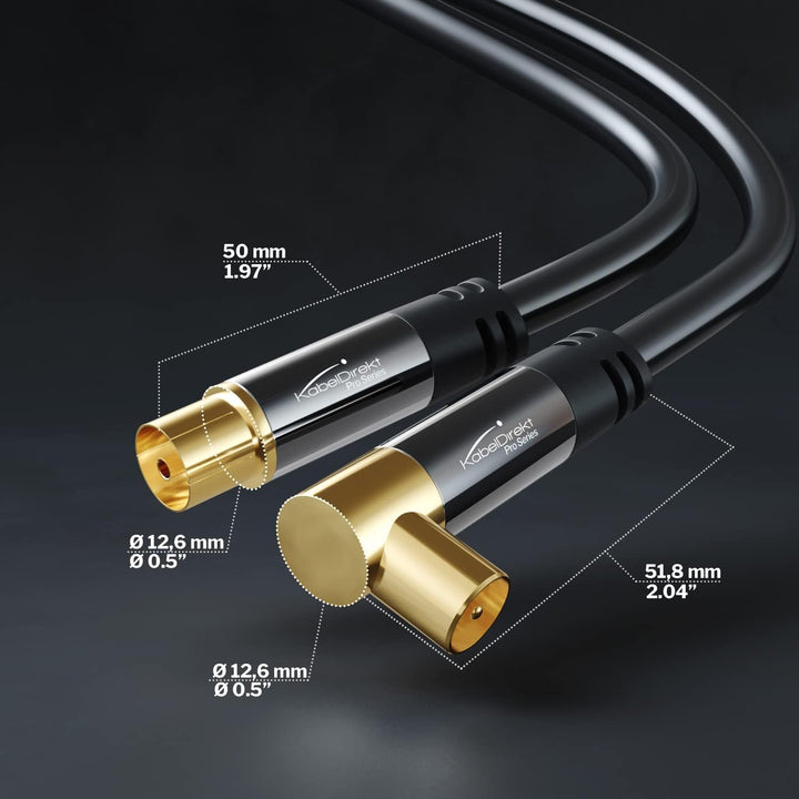KabelDirekt – 4K Antennenkabel, Koaxialkabel, TV Kabel 90° gewinkelt/gerade – 10m – In Deutschland e