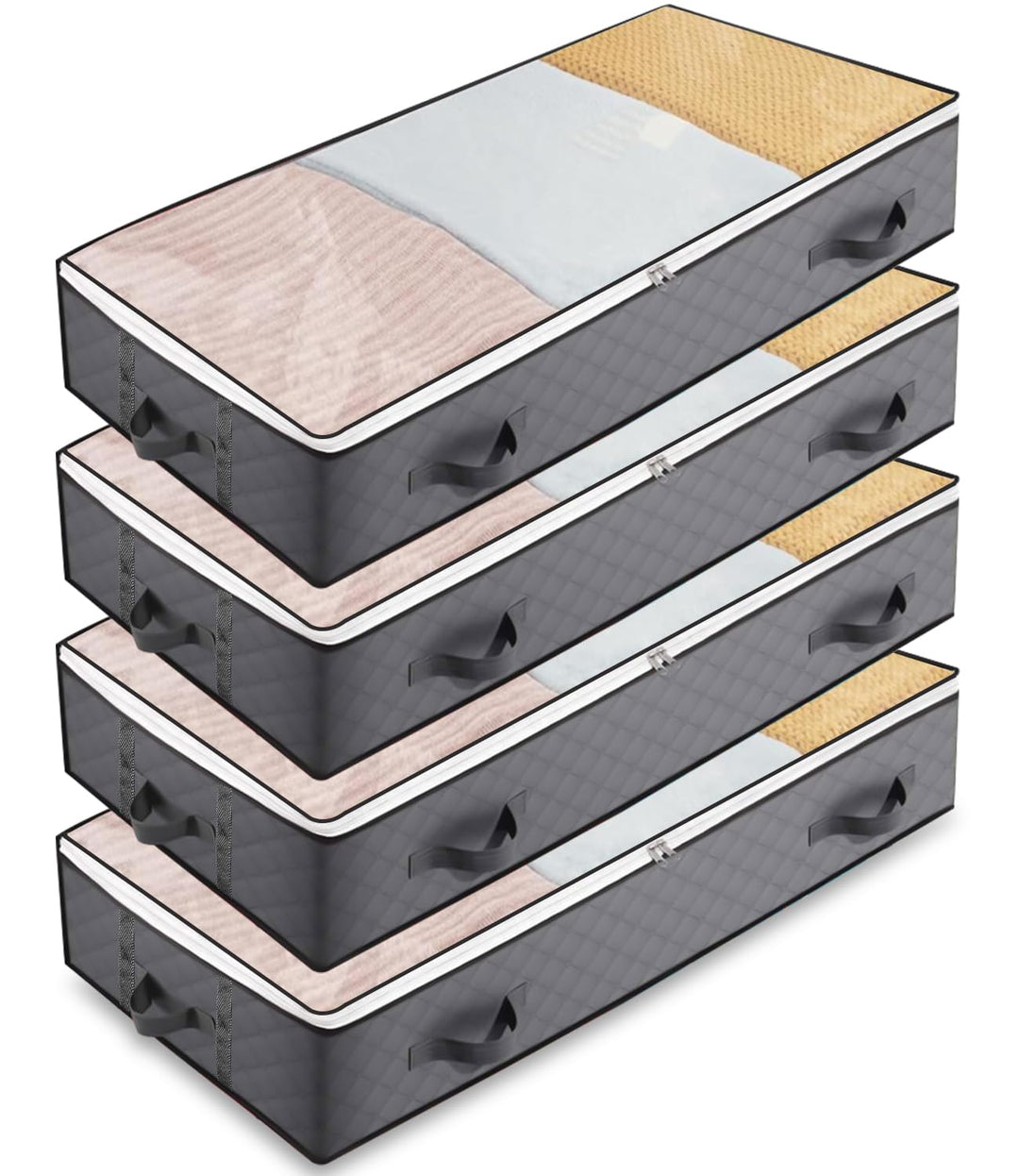 4 Stück Unterbett Aufbewahrungsbox mit Deckel 90L Unterbettkommode Kleidung Aufbewahrungstasche,4 Ha