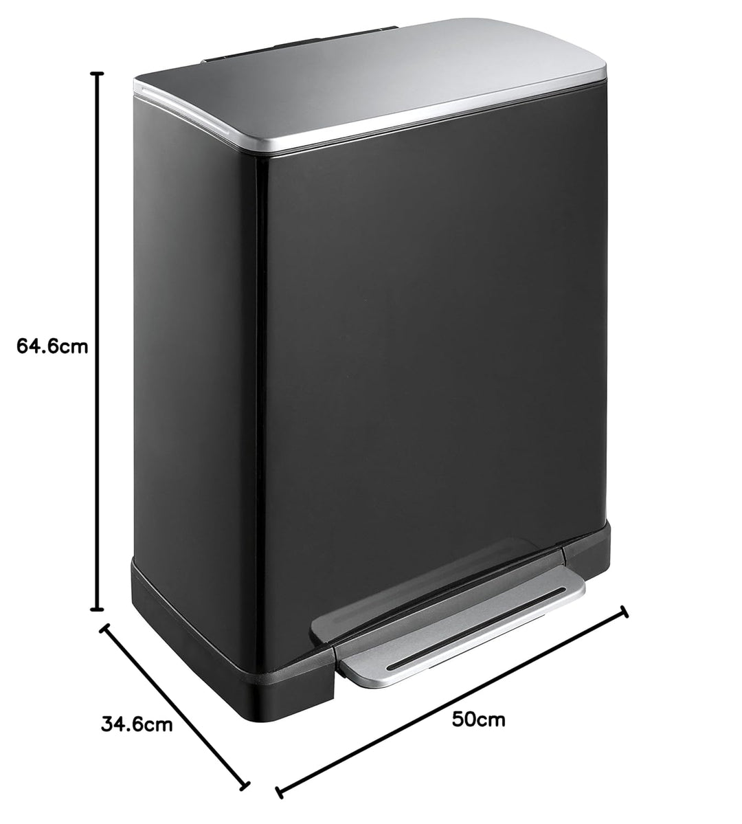 EKO E-Cube Tretmülleimer 50L Metall (34.5 x 50 x 65 cm, Dämpfer-System, Fingerabdruck frei, Stay-Ope
