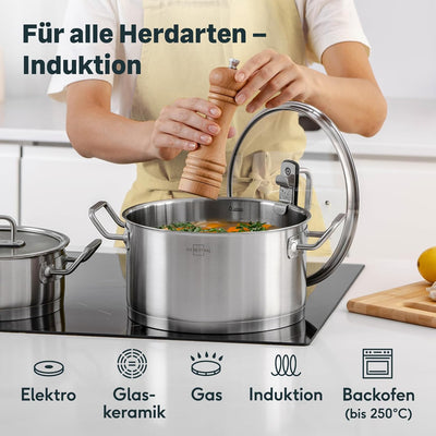 SILBERTHAL Kochtopf Induktion 24 cm - Edelstahl - 5,8L - Topf mit Deckel zum Einhängen - Für alle He