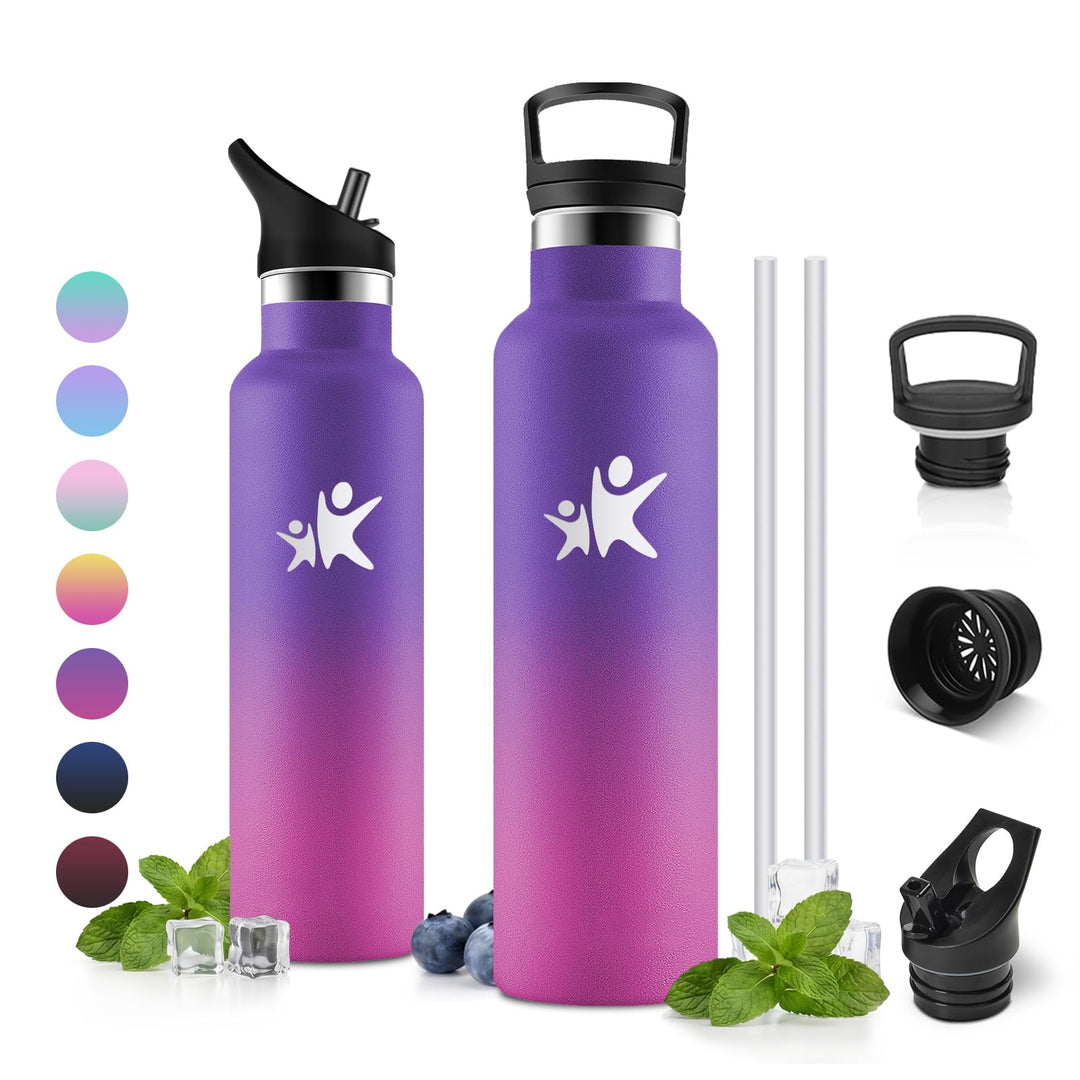 Isolierflasche Edelstahl 750ml, Doppelwandig Isoliert, Thermosflasche BPA-frei, Auslaufsicher, Kohle