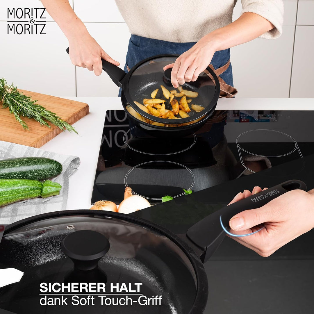 Moritz & Moritz Keramik Pfanne mit Deckel 26cm - frei von PFAS, PFOA & PTFE - Antihaft Bratpfanne 26