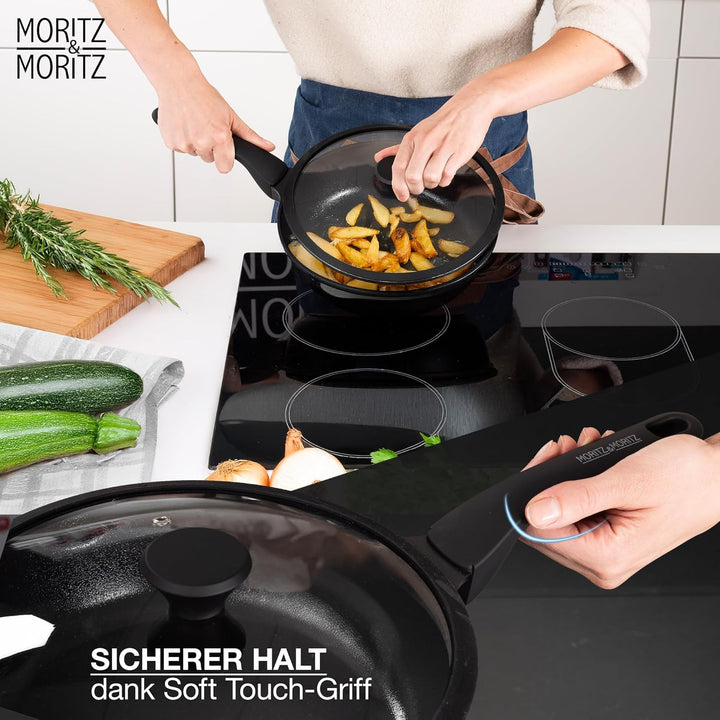 Moritz & Moritz Keramik Pfanne mit Deckel 26cm - frei von PFAS, PFOA & PTFE - Antihaft Bratpfanne 26