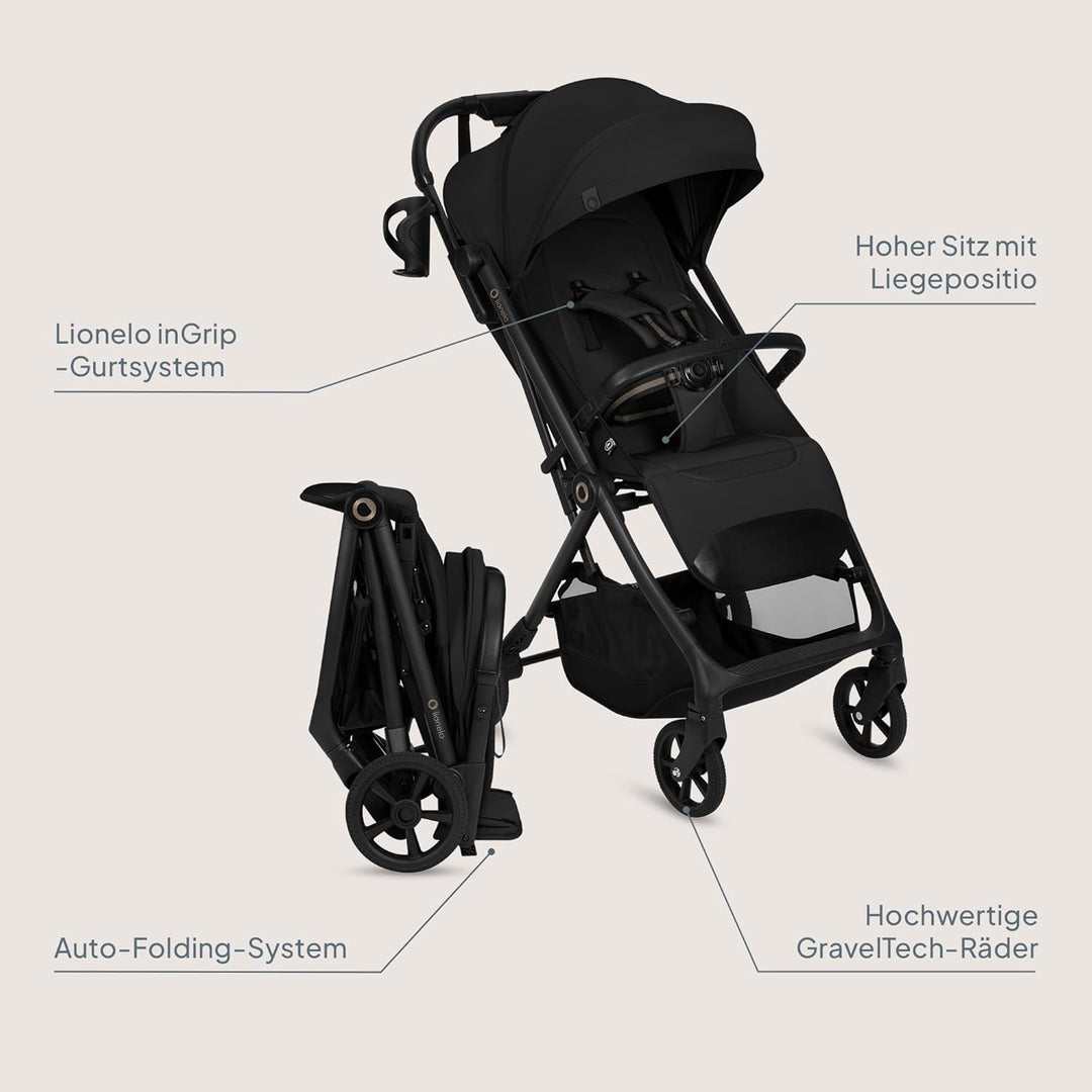 Lionelo Tansi Reisebuggy bis 22 kg, 6 Monate–4 Jahre, Kompakt Faltbar mit Einhand Auto Folding, Grav