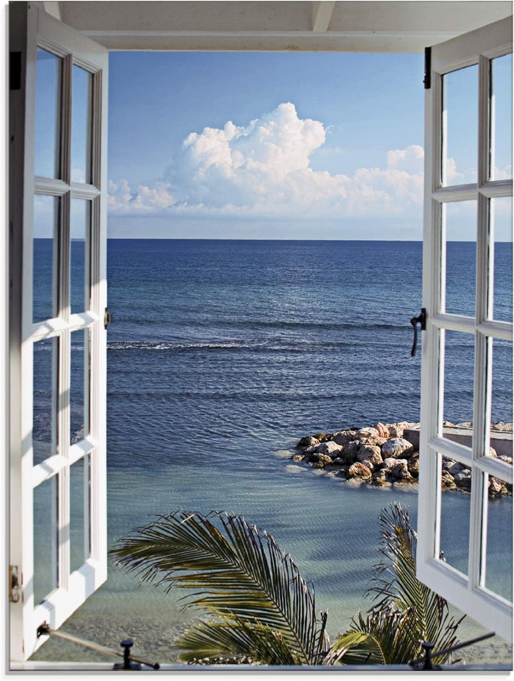 ARTland Glasbilder Wandbild Glas Bild einteilig 45x60 cm Hochformat Strand Meer Küste Palmen Ausblic