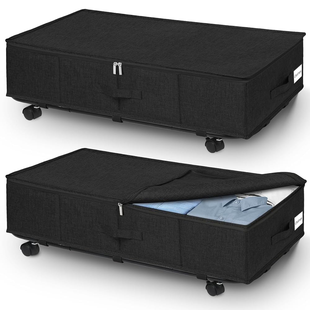 JUPELI 2 Stück Unterbettkommode mit Rollen, 50L Faltbare Unterbett Aufbewahrungsbox, Bettkasten Aufb